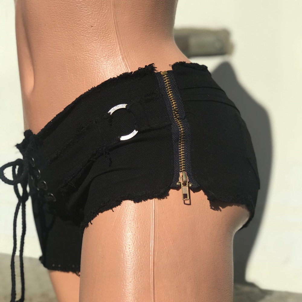 Black jean denim cheeky booty shorts rave sexy R1